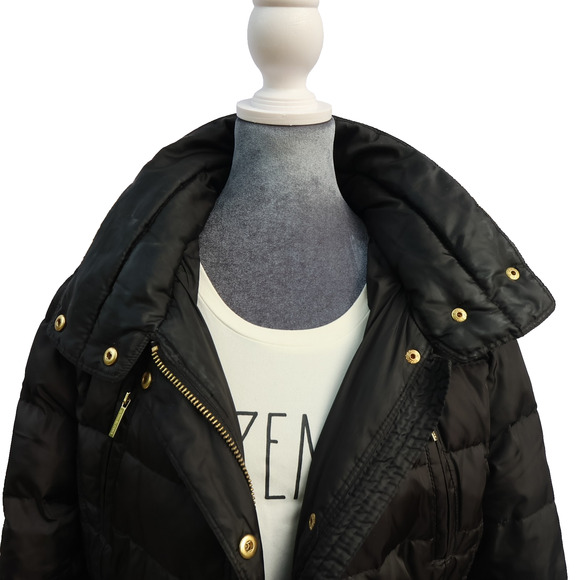 MICHAEL Michael Kors Women's Hooded Puffer Coat Black Sz L Faux Fur Trim Mobwife - Picture 6 of 16